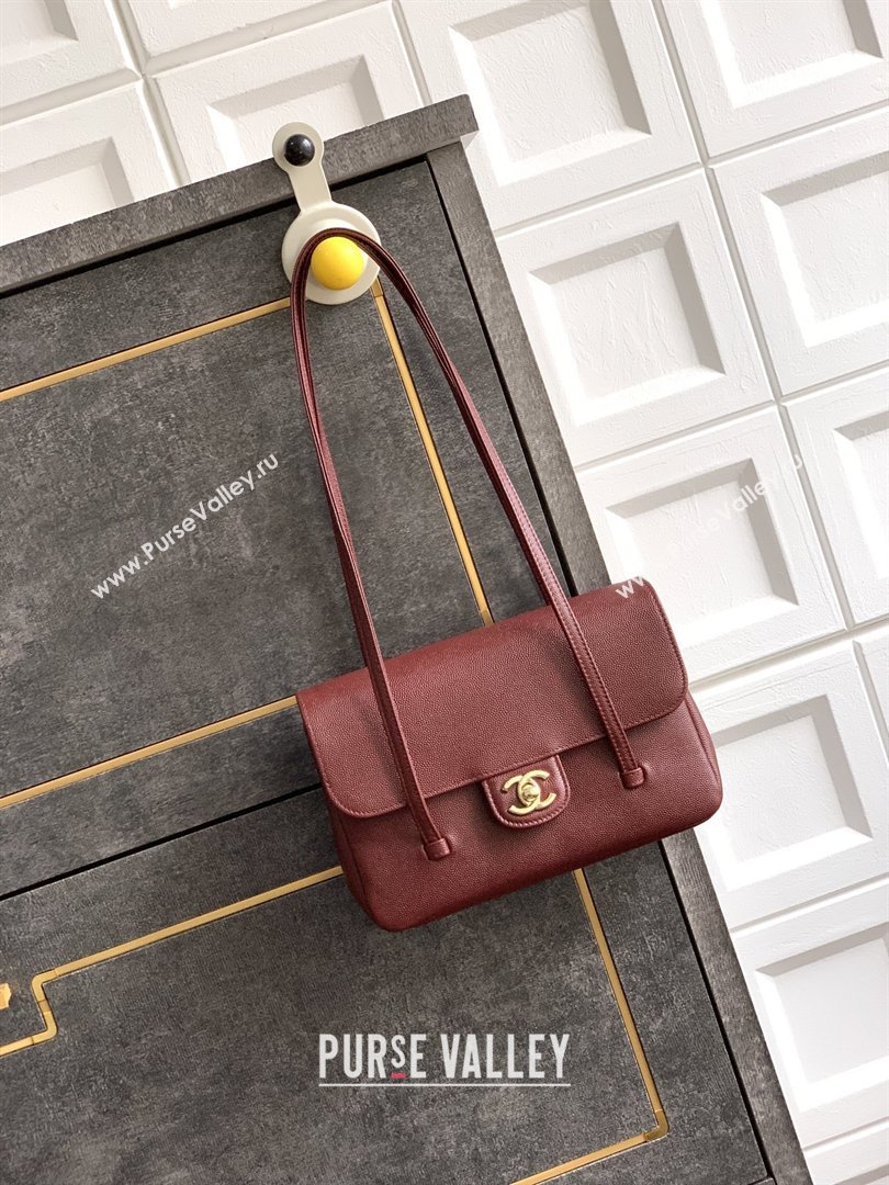 Chanel Small Flap Bag in Burgundy Grained Shiny Calfskin AS6130 Spring-Summer 2026 Pre-collection (JY-26021205)