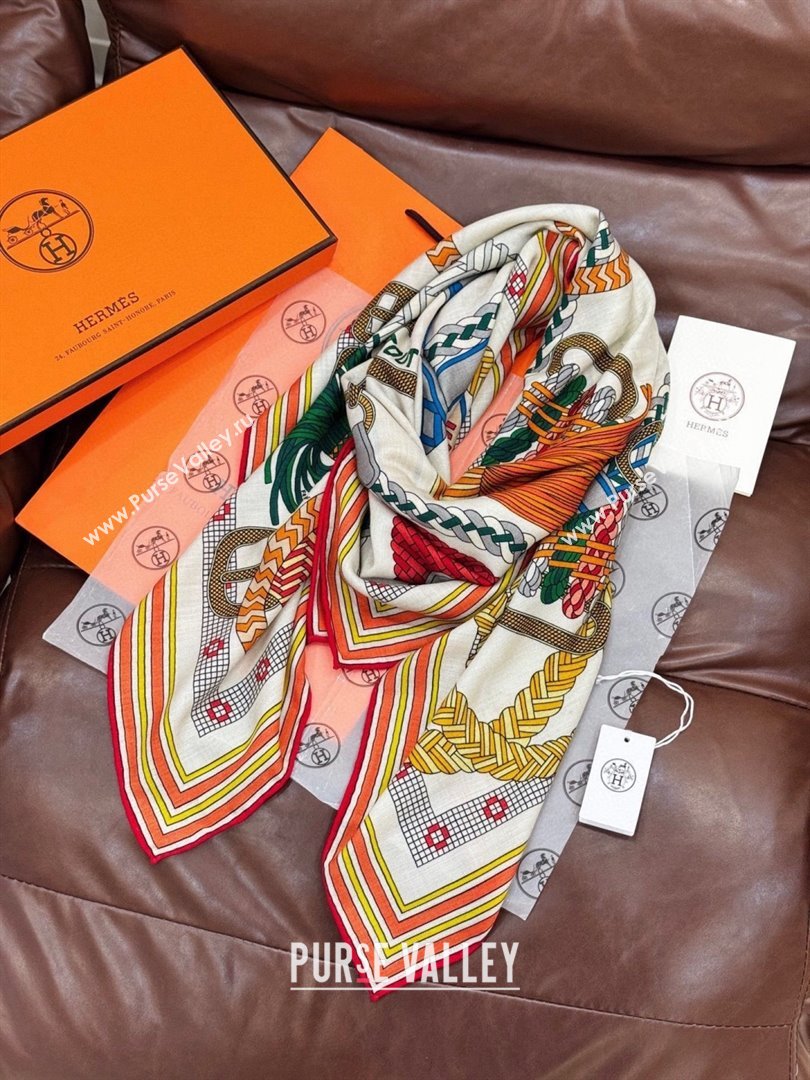 Hermes Cashmere Silk Shawl Scarf H11204 Beige/Orange 2026 (A-26011204)