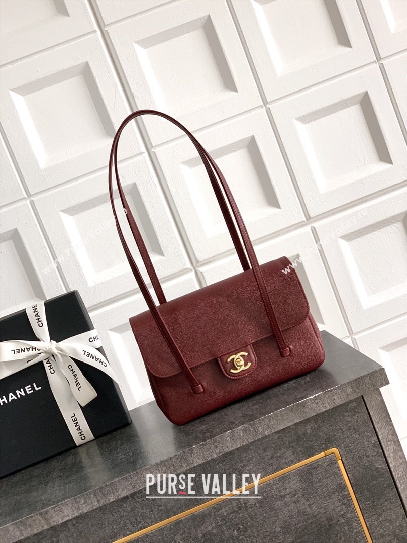 Chanel Small Flap Bag in Burgundy Grained Shiny Calfskin AS6130 Spring-Summer 2026 Pre-collection (JY-26021205)