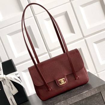 Chanel Small Flap Bag in Burgundy Grained Shiny Calfskin AS6130 Spring-Summer 2026 Pre-collection (JY-26021205)