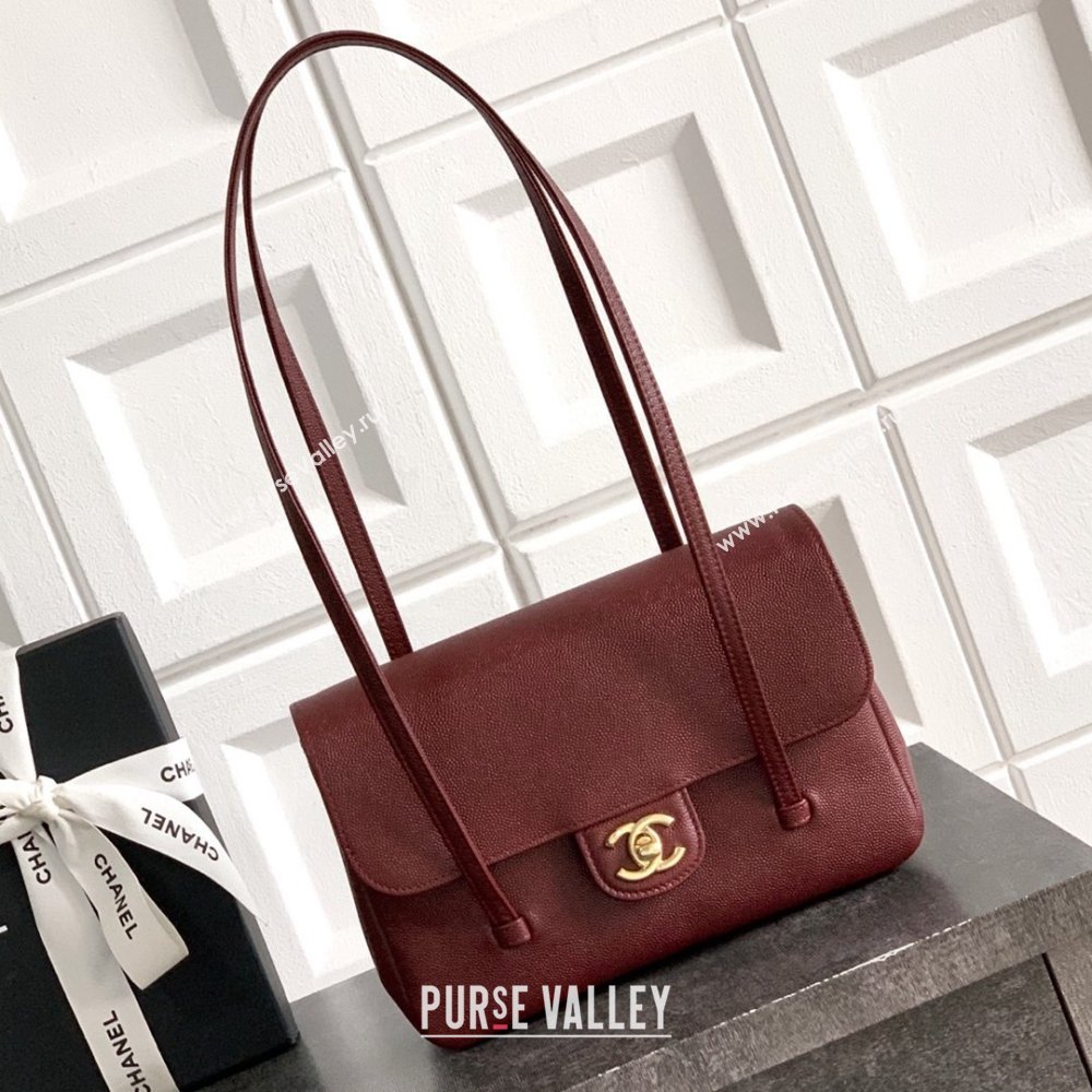 Chanel Small Flap Bag in Burgundy Grained Shiny Calfskin AS6130 Spring-Summer 2026 Pre-collection (JY-26021205)