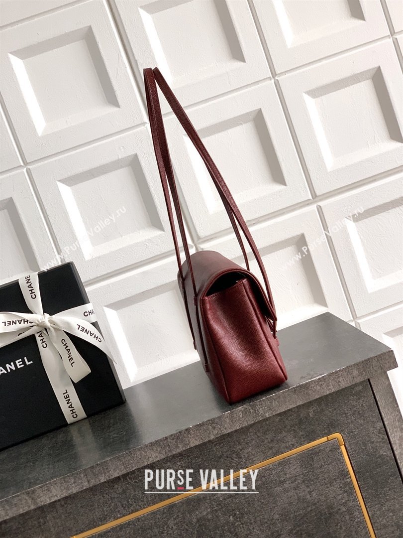 Chanel Small Flap Bag in Burgundy Grained Shiny Calfskin AS6130 Spring-Summer 2026 Pre-collection (JY-26021205)