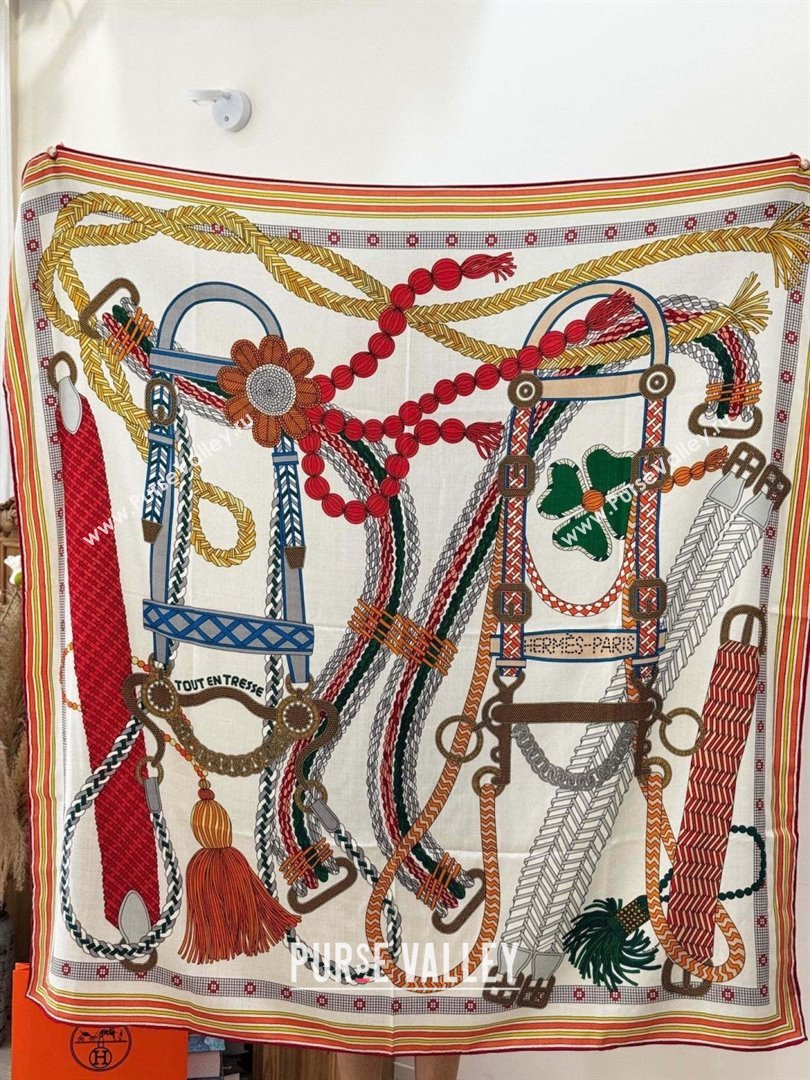 Hermes Cashmere Silk Shawl Scarf H11204 Beige/Orange 2026 (A-26011204)