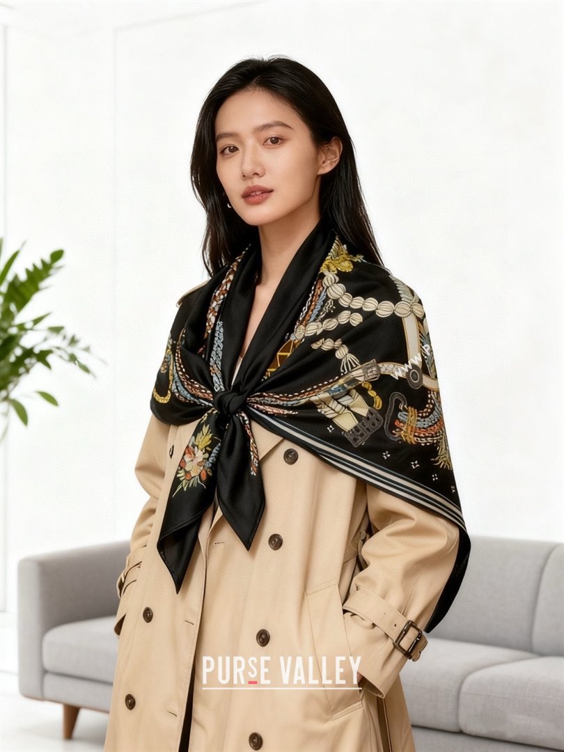 Hermes Cashmere Silk Shawl Scarf H11205 Black 2026 (A-26011205)