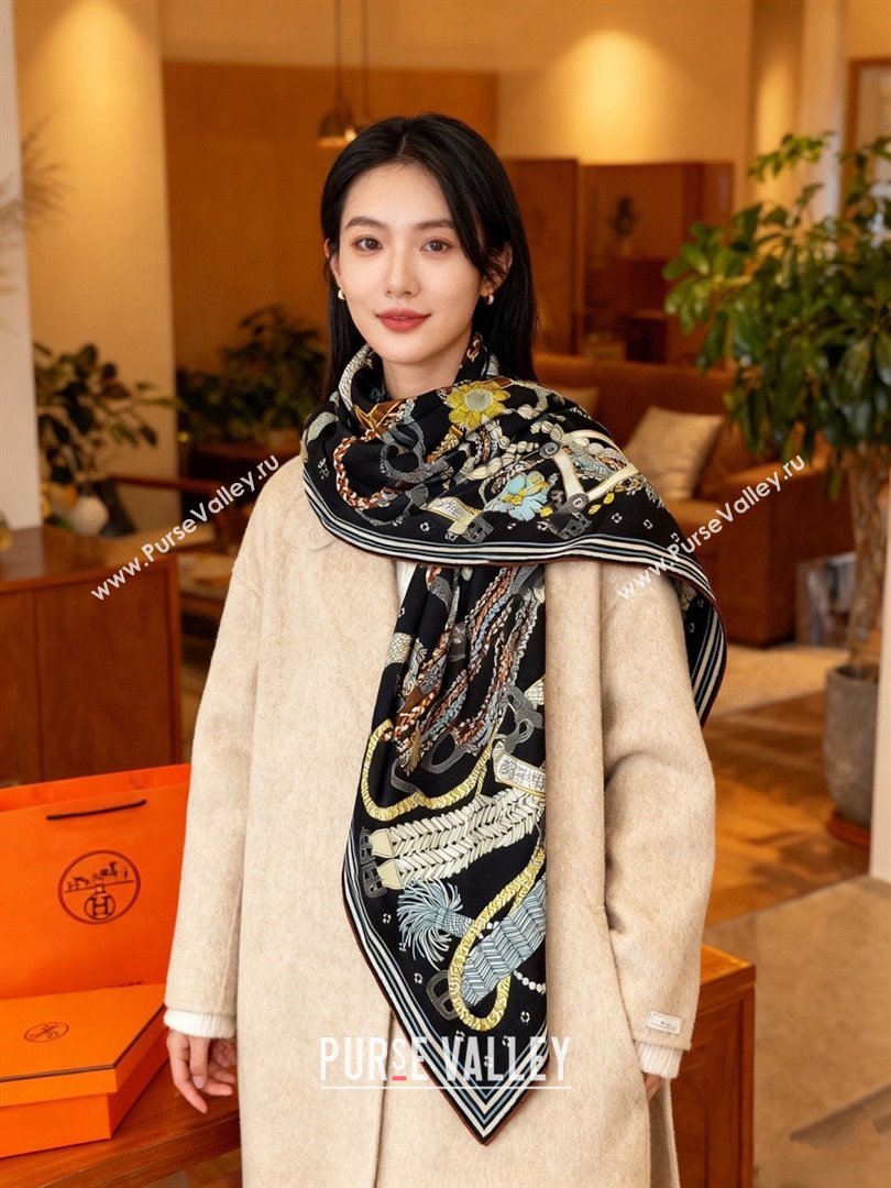 Hermes Cashmere Silk Shawl Scarf H11205 Black 2026 (A-26011205)