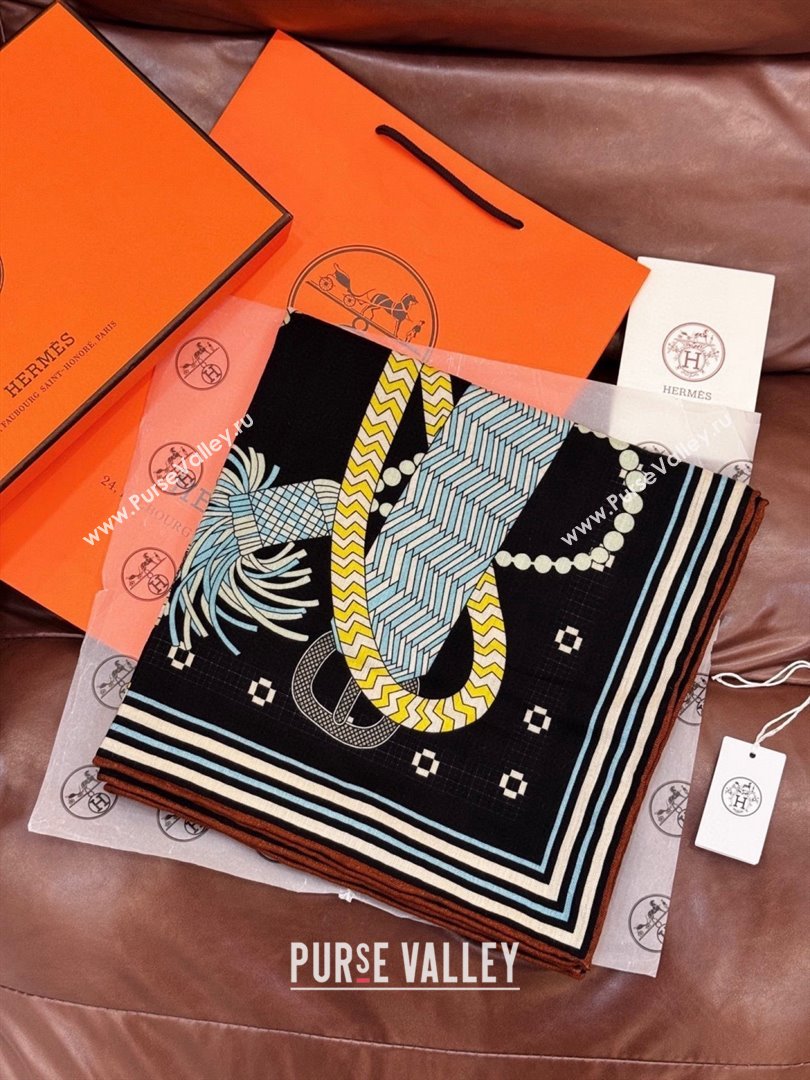 Hermes Cashmere Silk Shawl Scarf H11205 Black 2026 (A-26011205)