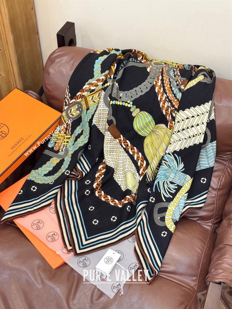 Hermes Cashmere Silk Shawl Scarf H11205 Black 2026 (A-26011205)