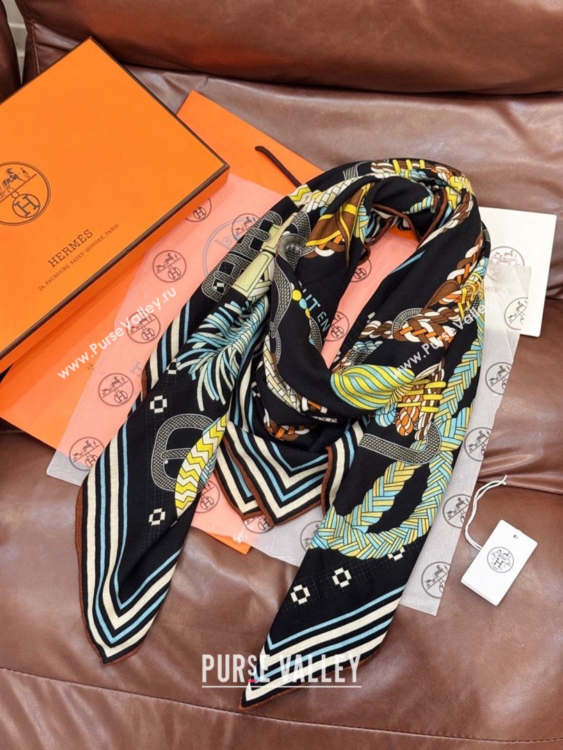 Hermes Cashmere Silk Shawl Scarf H11205 Black 2026 (A-26011205)