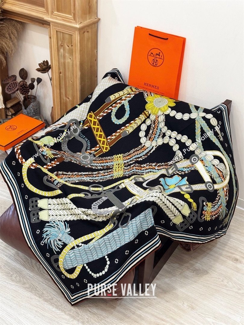 Hermes Cashmere Silk Shawl Scarf H11205 Black 2026 (A-26011205)