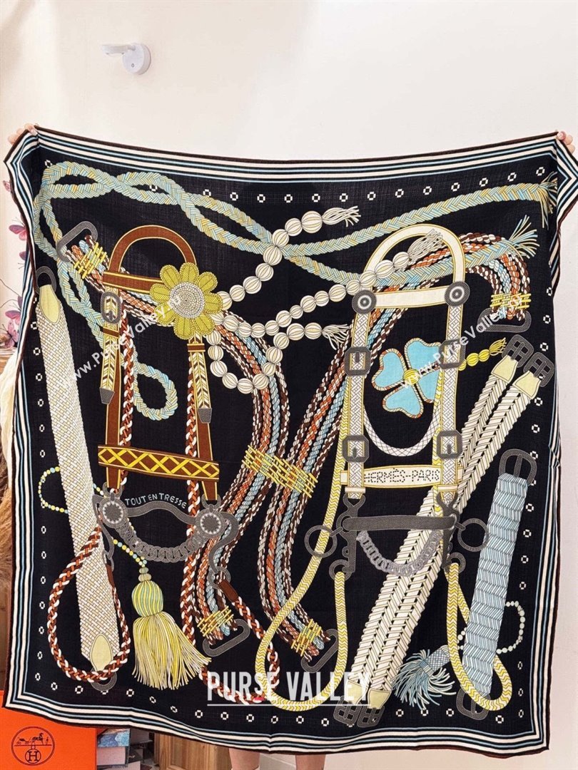 Hermes Cashmere Silk Shawl Scarf H11205 Black 2026 (A-26011205)