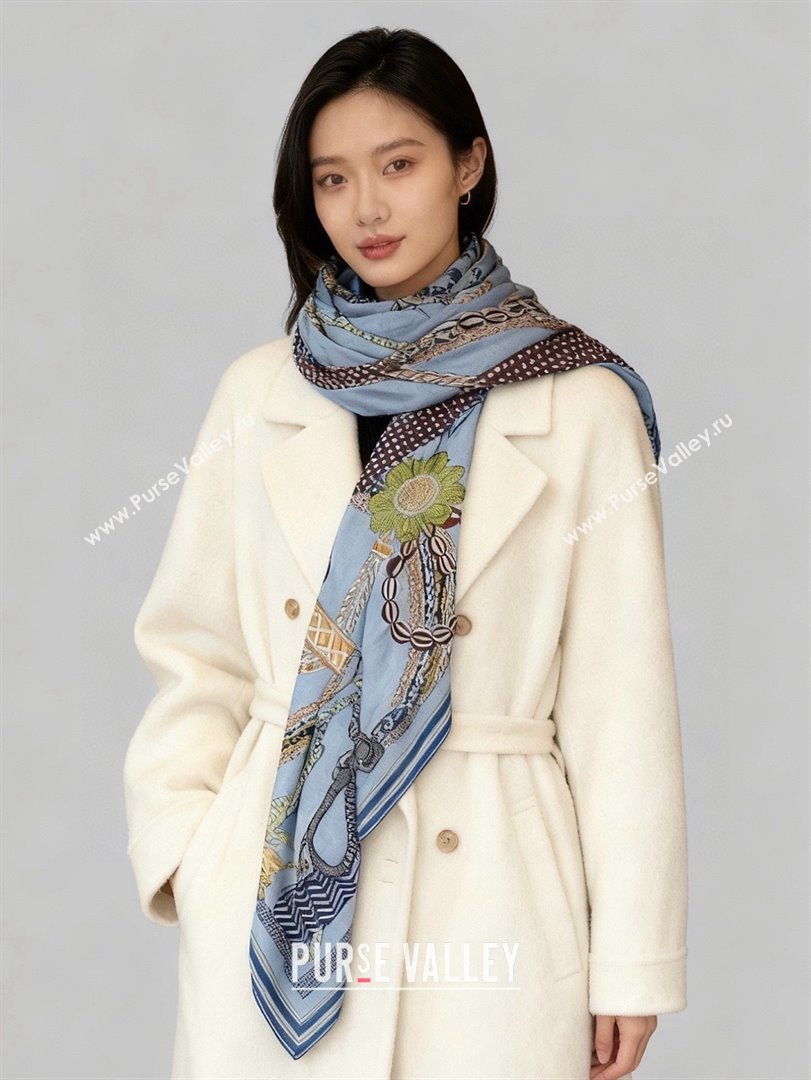 Hermes Cashmere Silk Shawl Scarf H11206 Blue 2026 (A-26011206)