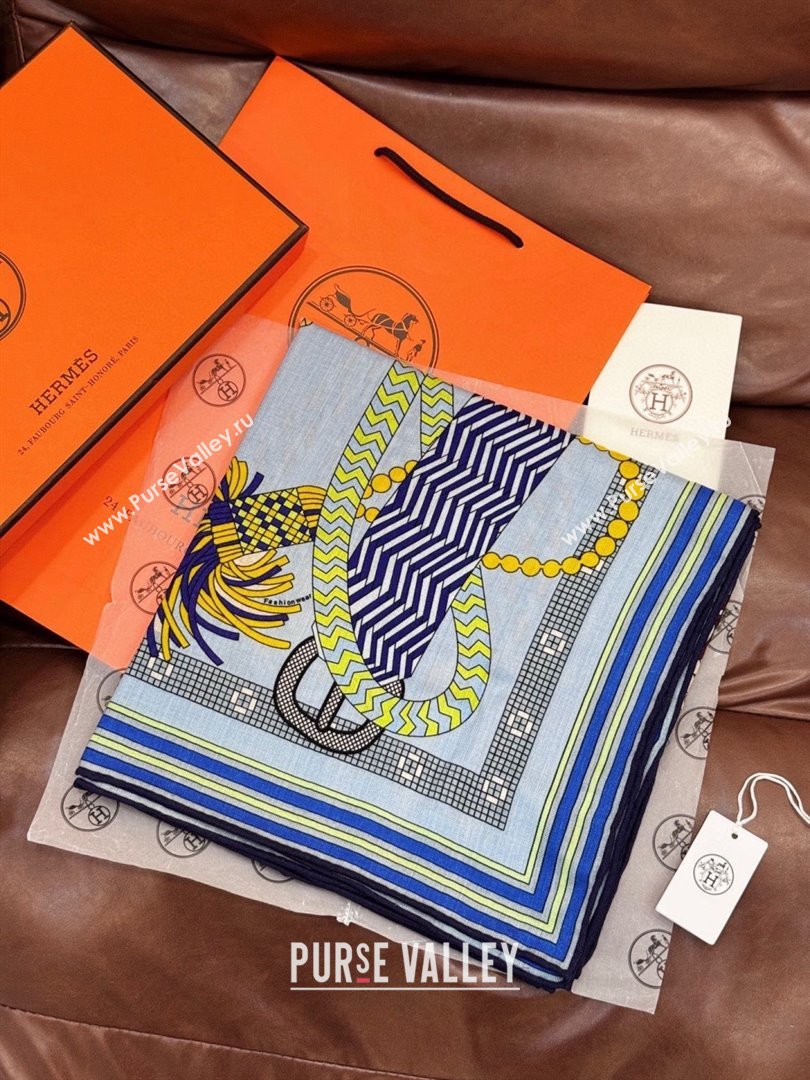 Hermes Cashmere Silk Shawl Scarf H11206 Blue 2026 (A-26011206)
