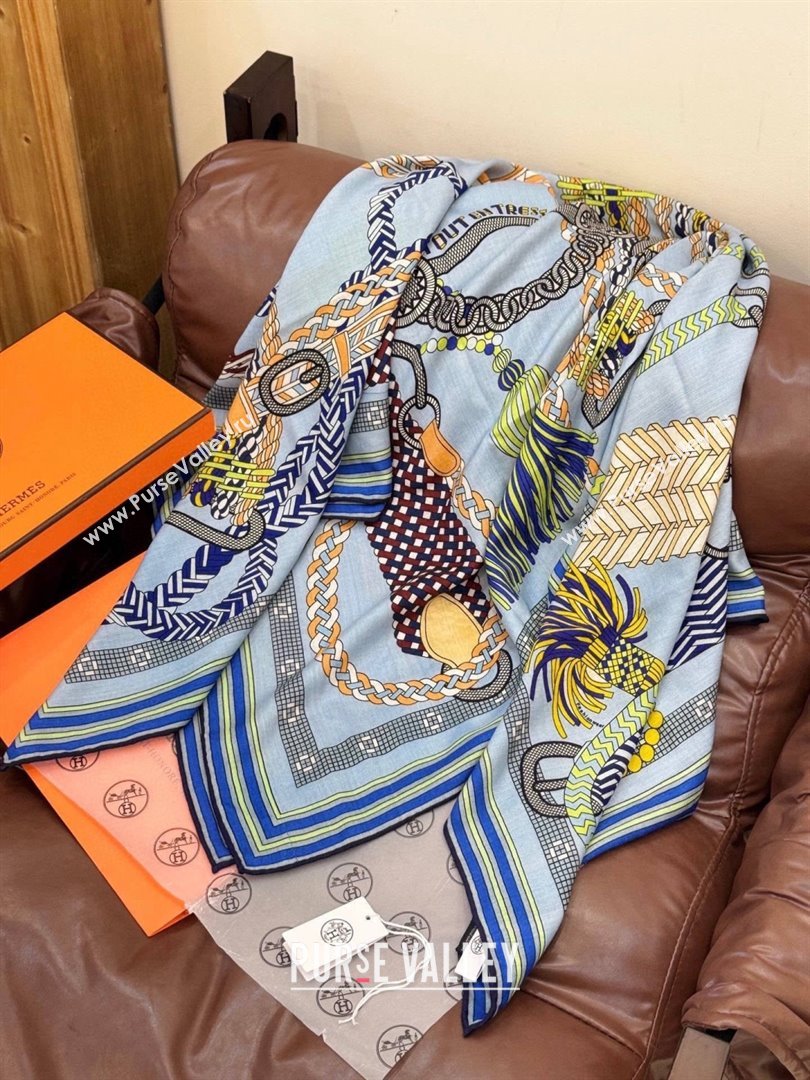Hermes Cashmere Silk Shawl Scarf H11206 Blue 2026 (A-26011206)