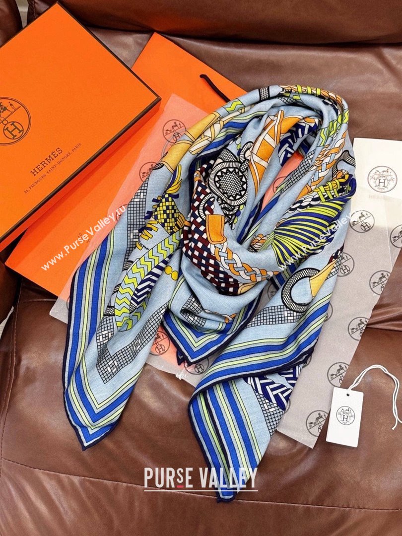 Hermes Cashmere Silk Shawl Scarf H11206 Blue 2026 (A-26011206)