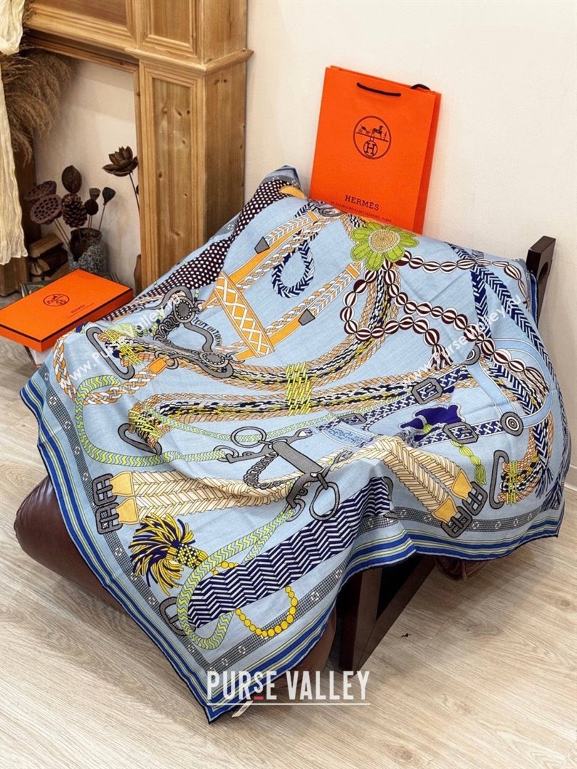 Hermes Cashmere Silk Shawl Scarf H11206 Blue 2026 (A-26011206)