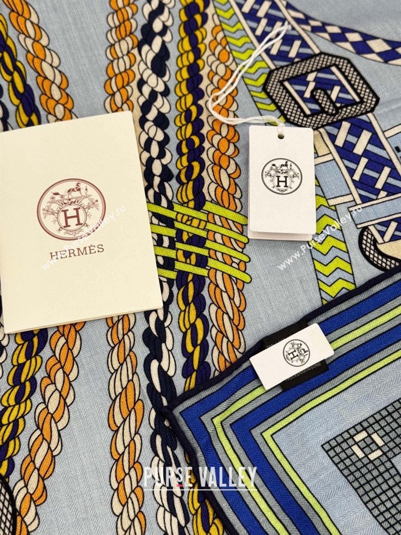 Hermes Cashmere Silk Shawl Scarf H11206 Blue 2026 (A-26011206)