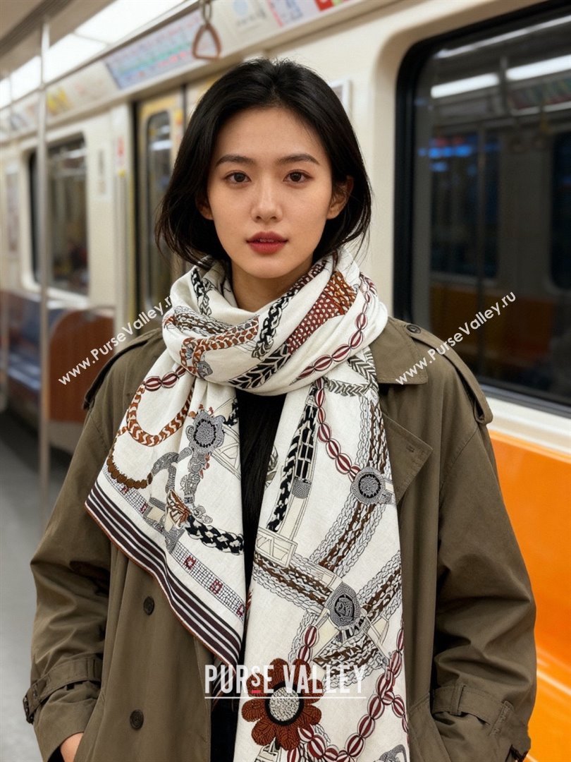 Hermes Cashmere Silk Shawl 140 Scarf H11207 White 2026 (A-26011207)