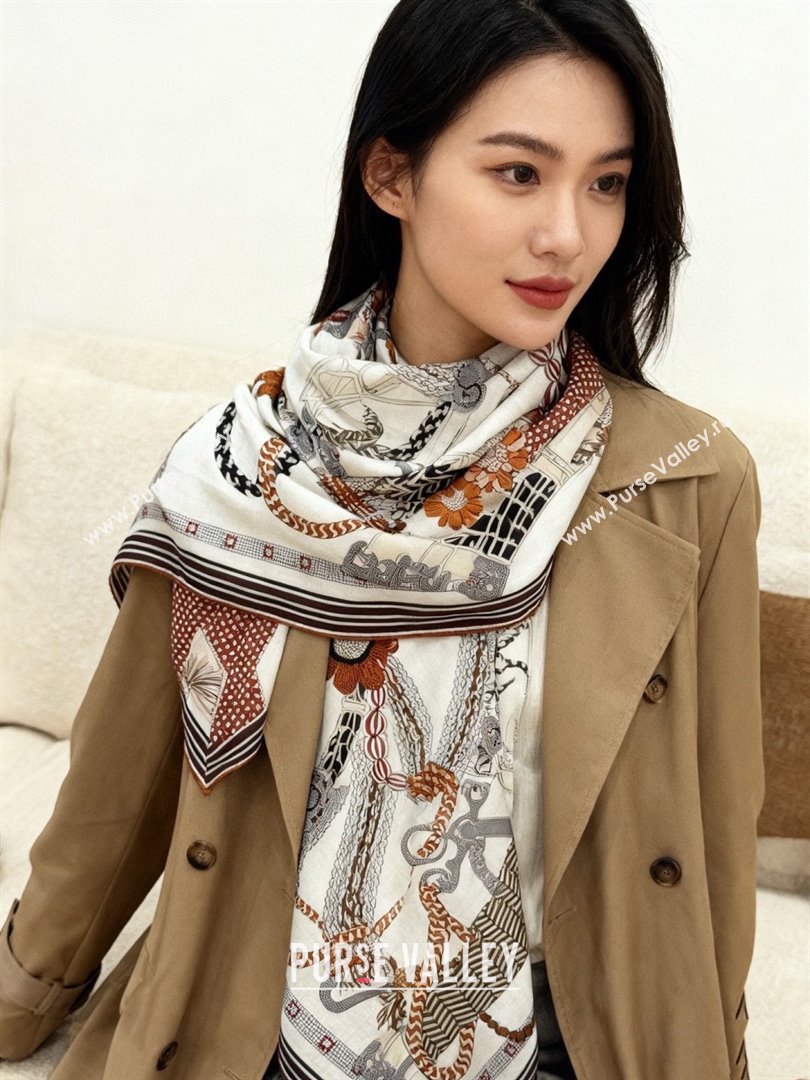 Hermes Cashmere Silk Shawl 140 Scarf H11207 White 2026 (A-26011207)