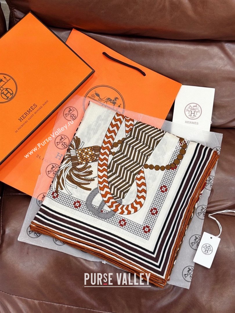 Hermes Cashmere Silk Shawl 140 Scarf H11207 White 2026 (A-26011207)