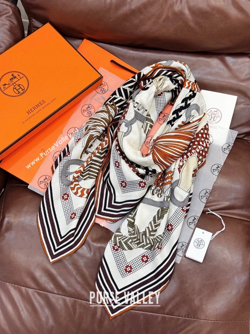 Hermes Cashmere Silk Shawl 140 Scarf H11207 White 2026 (A-26011207)