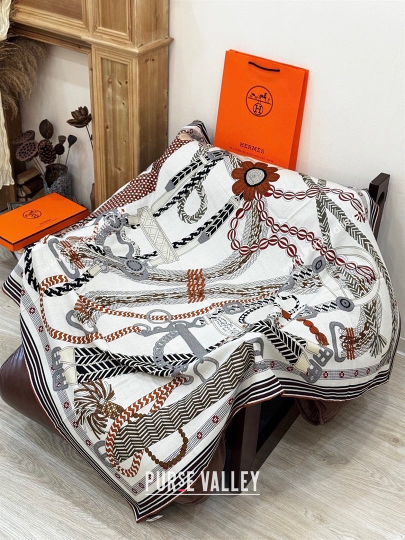 Hermes Cashmere Silk Shawl 140 Scarf H11207 White 2026 (A-26011207)