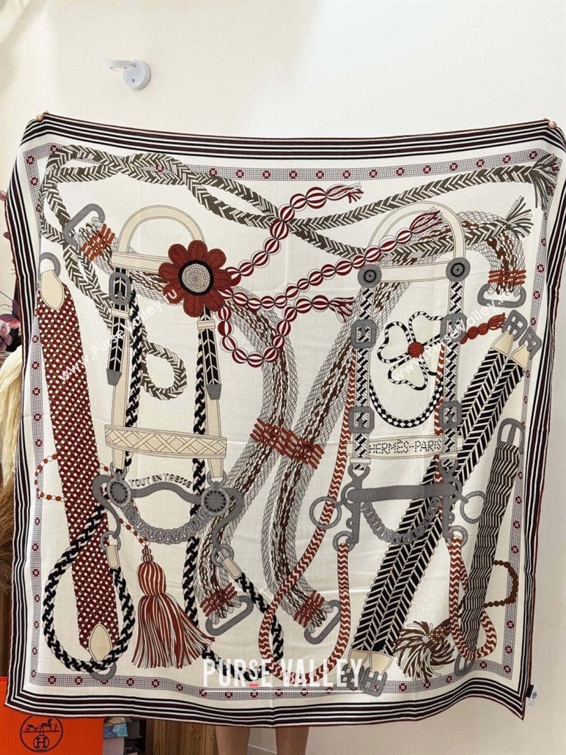 Hermes Cashmere Silk Shawl 140 Scarf H11207 White 2026 (A-26011207)