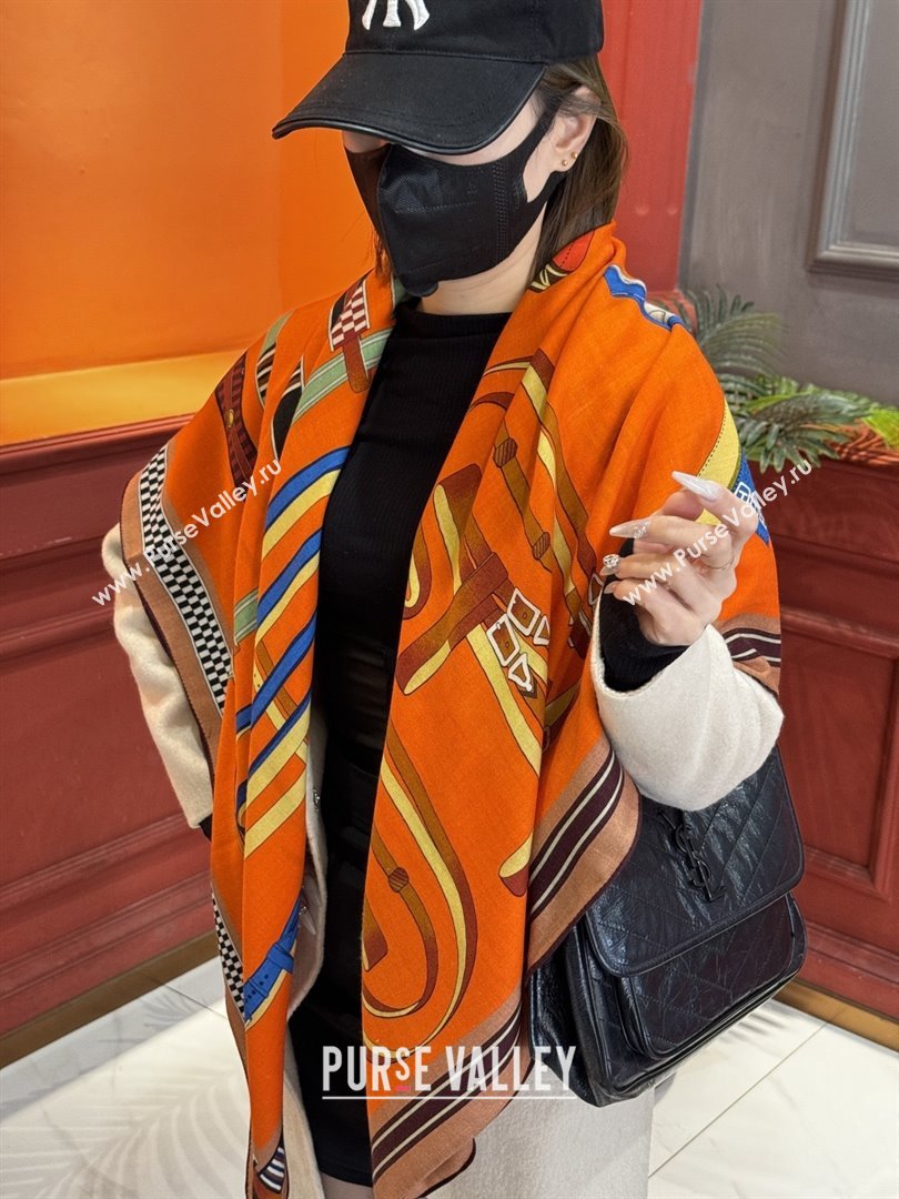 Hermes Cashmere Silk Shawl 140 Scarf H11208 Orange 2026 (A-25011208)