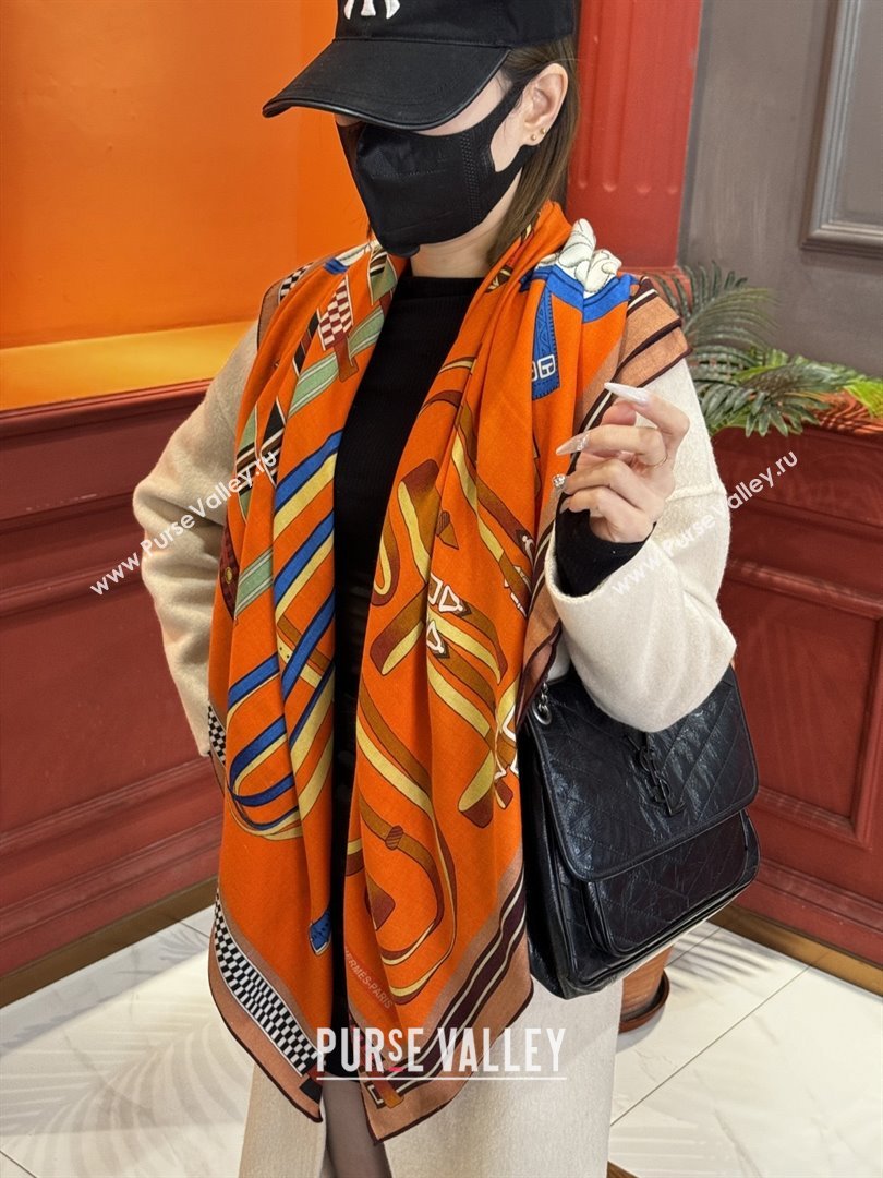 Hermes Cashmere Silk Shawl 140 Scarf H11208 Orange 2026 (A-25011208)