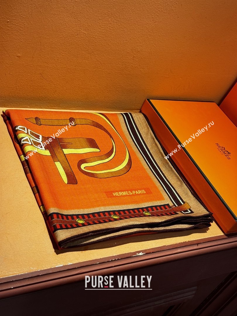 Hermes Cashmere Silk Shawl 140 Scarf H11208 Orange 2026 (A-25011208)