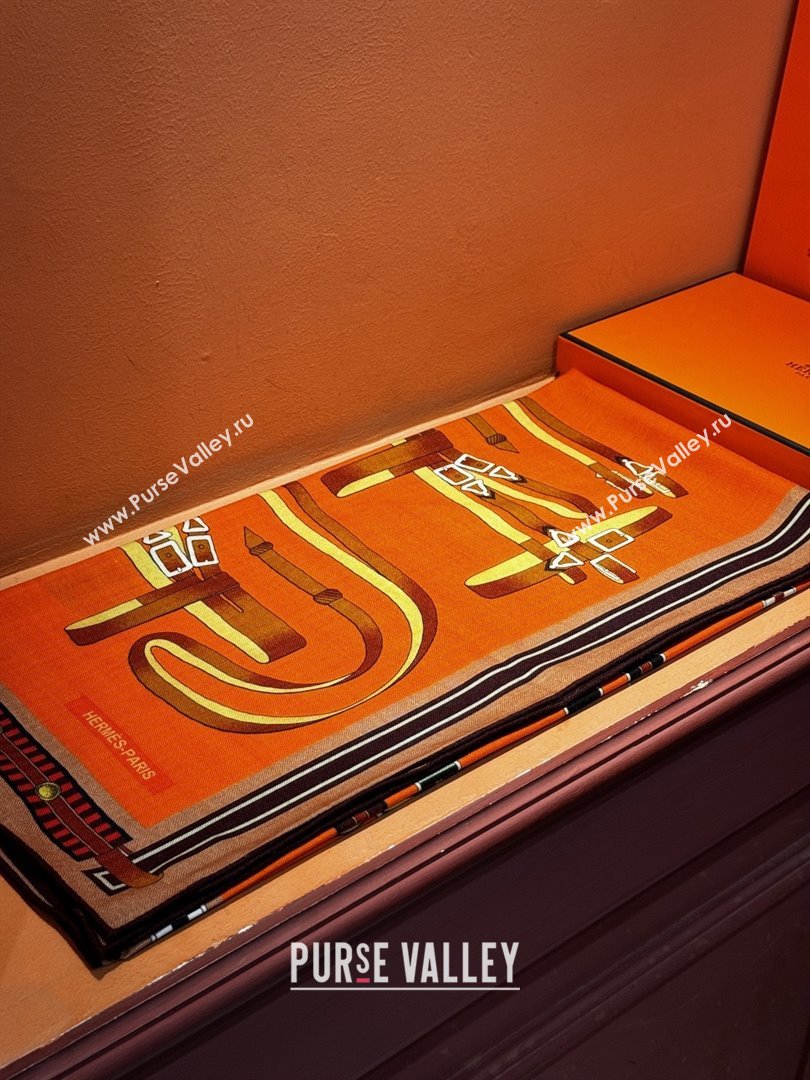 Hermes Cashmere Silk Shawl 140 Scarf H11208 Orange 2026 (A-25011208)