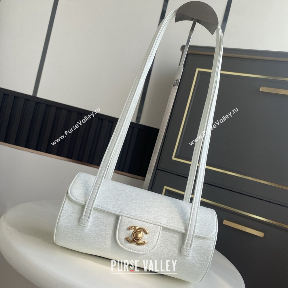 Chanel Small Bowling Bag in White Grained Shiny Calfskin AS6143 Spring-Summer 2026 (GANEN-26021208)