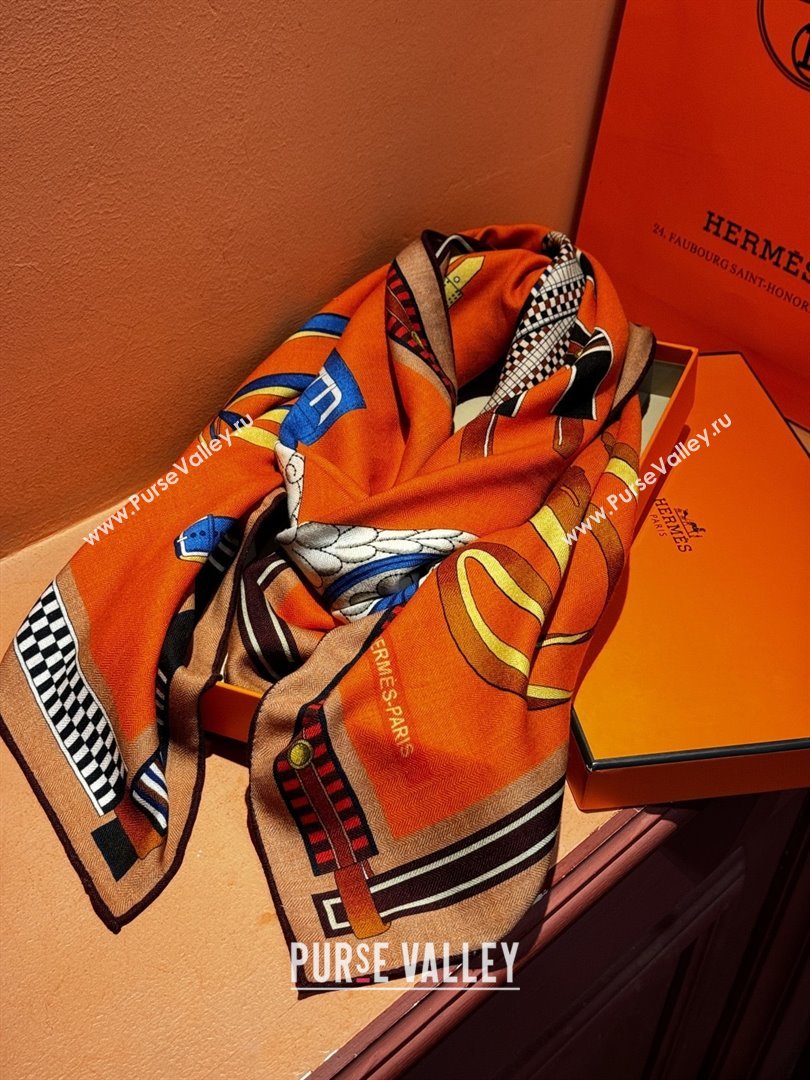 Hermes Cashmere Silk Shawl 140 Scarf H11208 Orange 2026 (A-25011208)