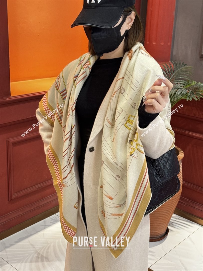 Hermes Cashmere Silk Shawl 140 Scarf H11209 Beige 2026 (A-26011209)