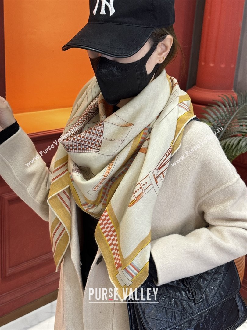 Hermes Cashmere Silk Shawl 140 Scarf H11209 Beige 2026 (A-26011209)