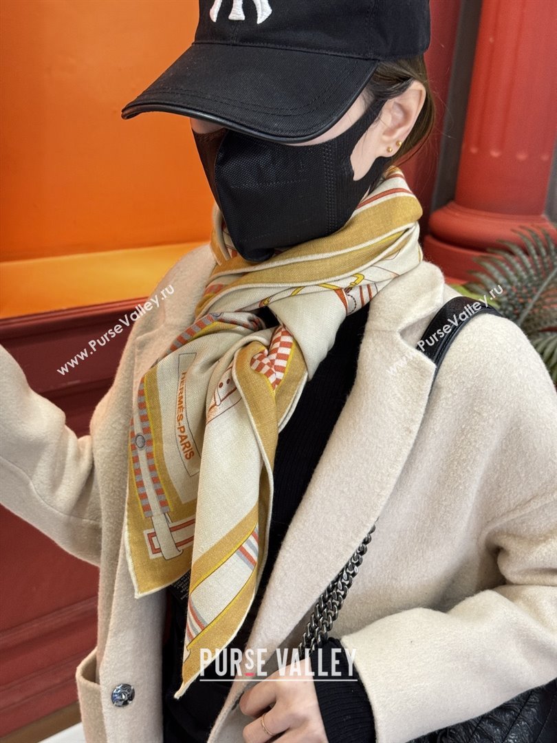 Hermes Cashmere Silk Shawl 140 Scarf H11209 Beige 2026 (A-26011209)
