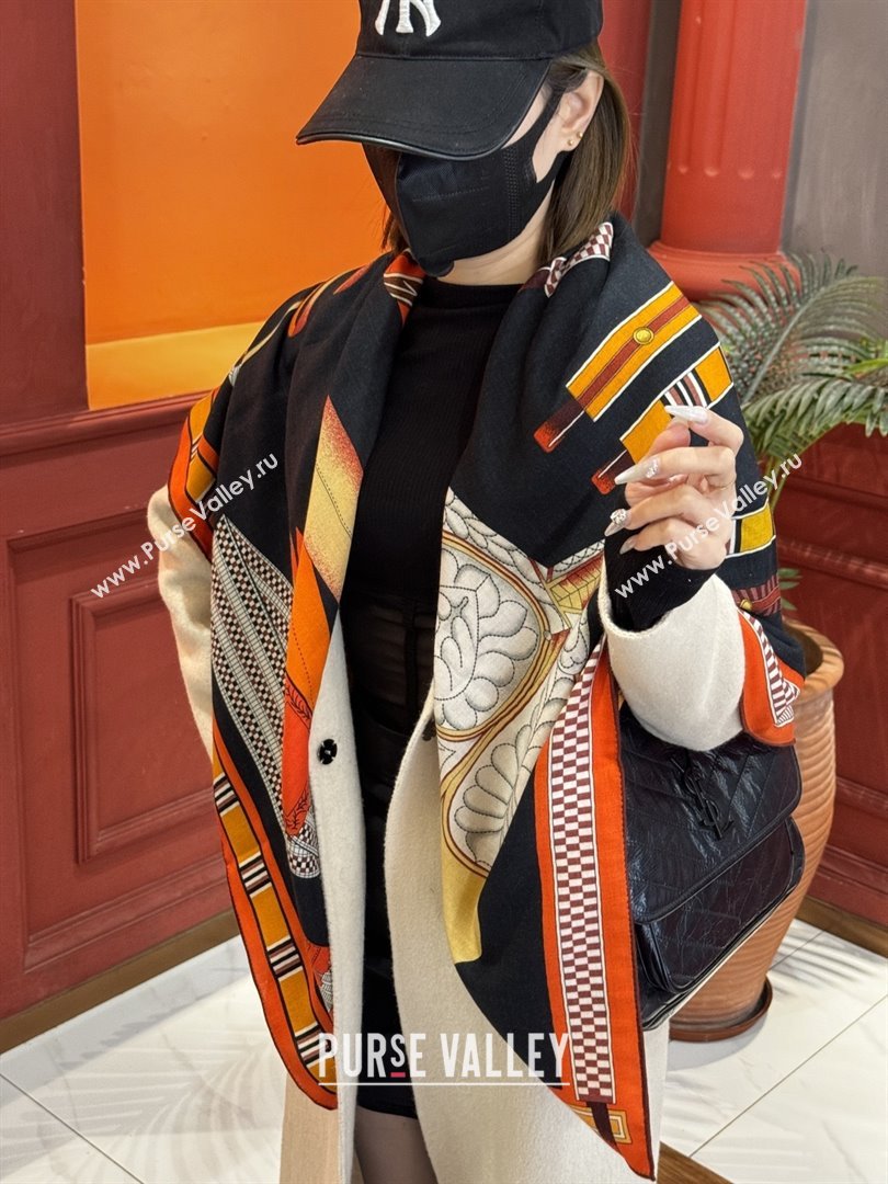 Hermes Cashmere Silk Shawl 140 Scarf H11210 Black 2026 (A-26011210)