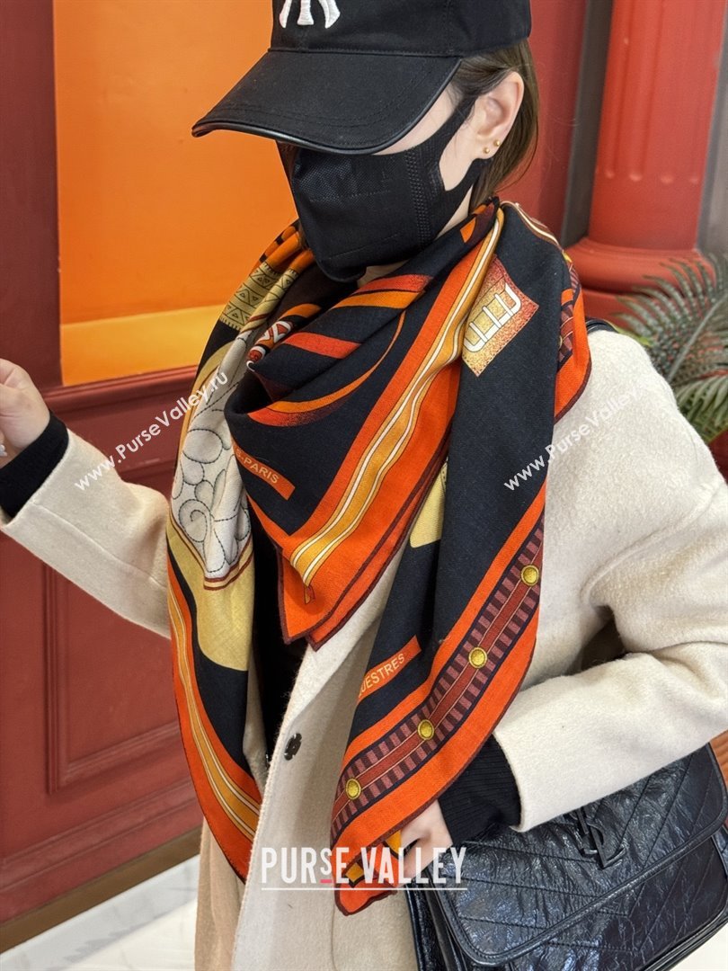 Hermes Cashmere Silk Shawl 140 Scarf H11210 Black 2026 (A-26011210)