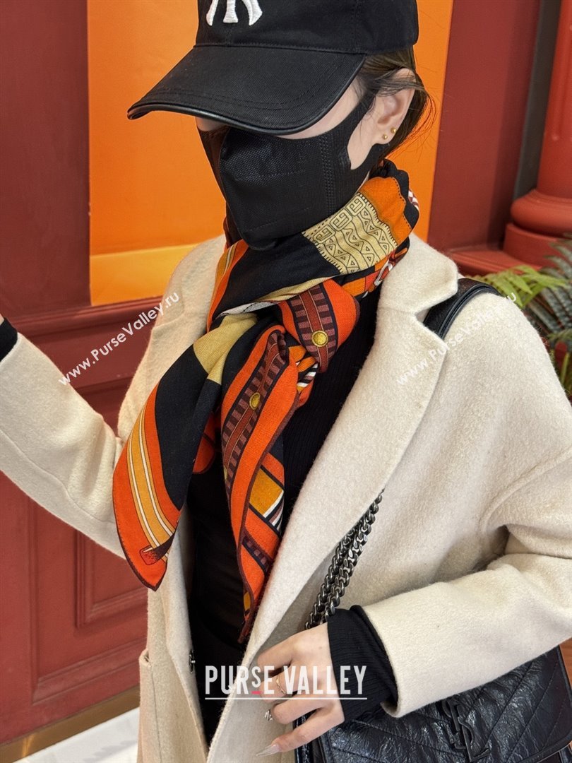 Hermes Cashmere Silk Shawl 140 Scarf H11210 Black 2026 (A-26011210)