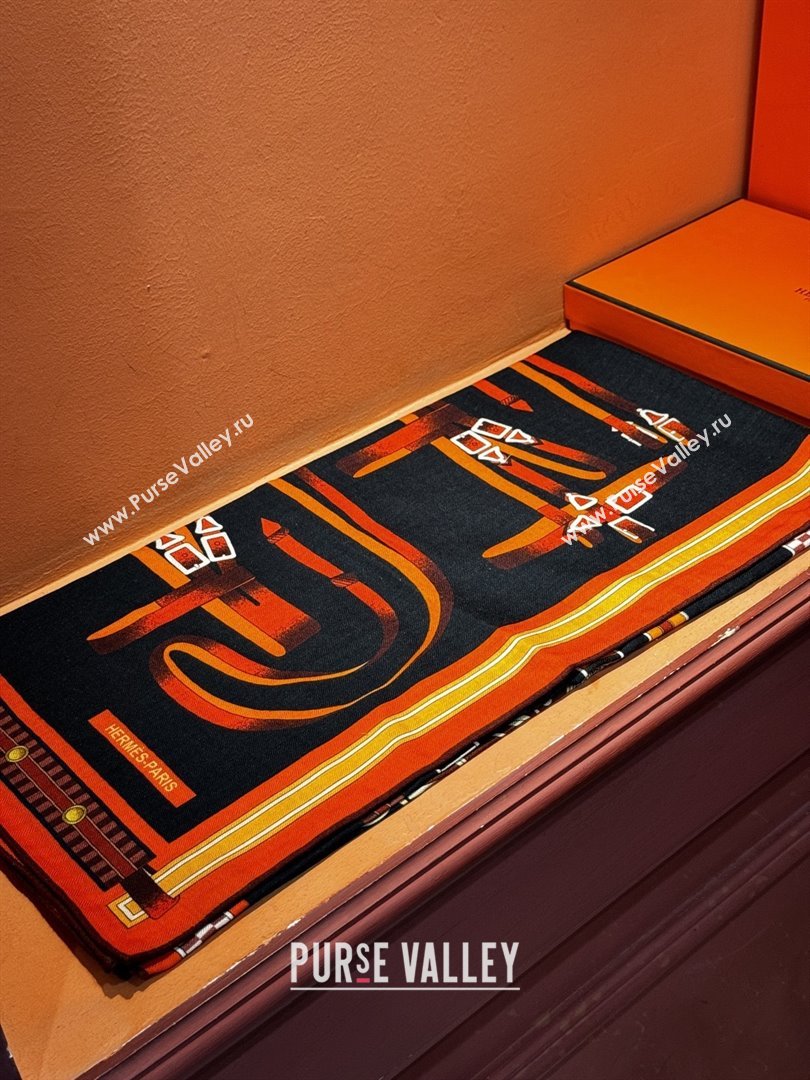 Hermes Cashmere Silk Shawl 140 Scarf H11210 Black 2026 (A-26011210)