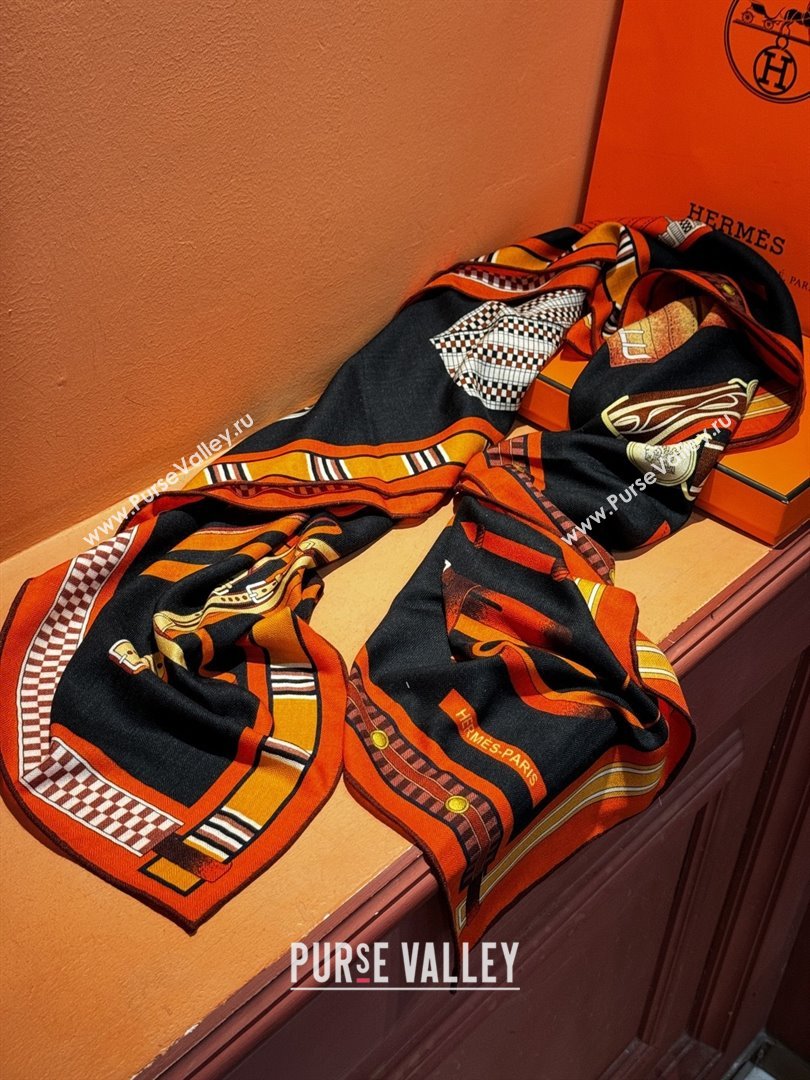 Hermes Cashmere Silk Shawl 140 Scarf H11210 Black 2026 (A-26011210)