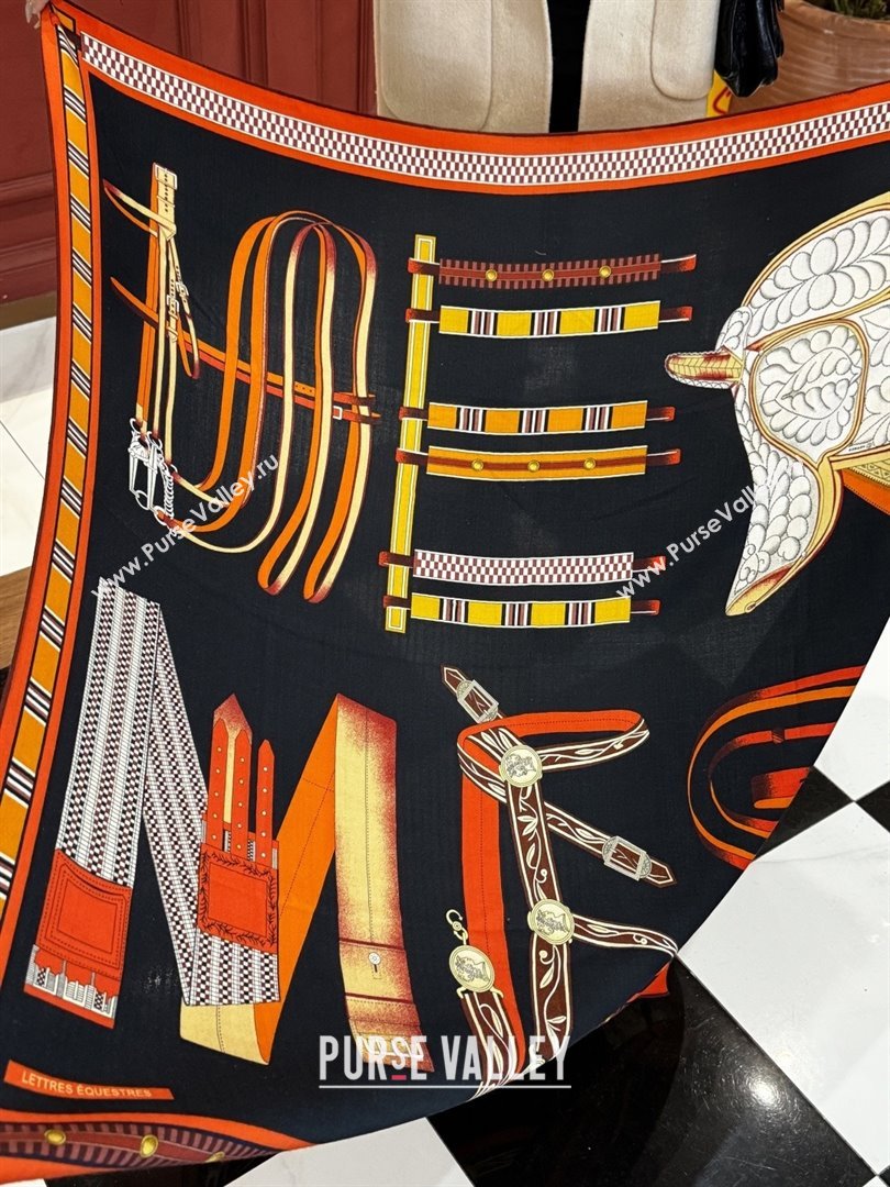 Hermes Cashmere Silk Shawl 140 Scarf H11210 Black 2026 (A-26011210)