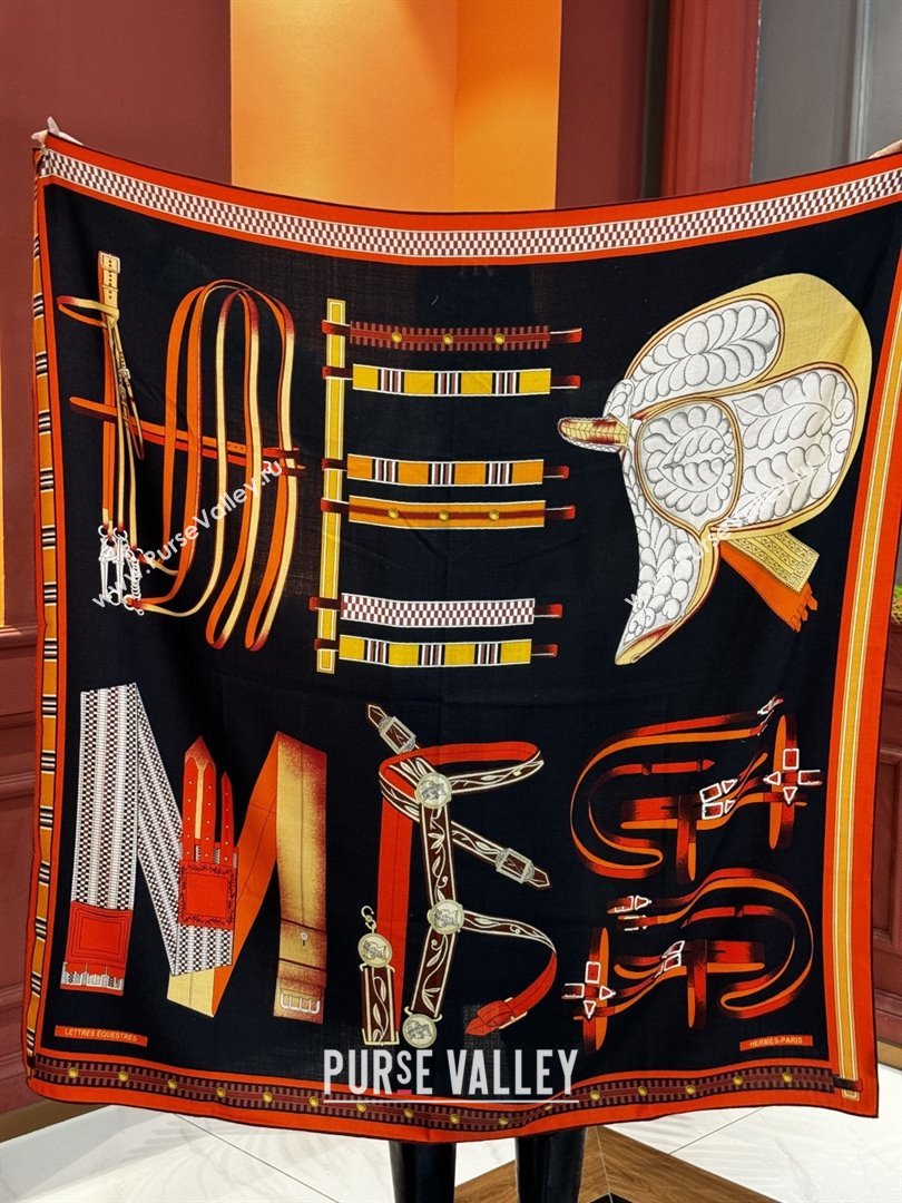 Hermes Cashmere Silk Shawl 140 Scarf H11210 Black 2026 (A-26011210)