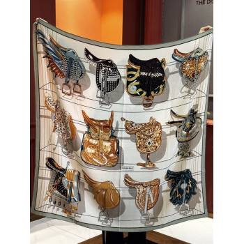 Hermes Cashmere Silk Shawl 140 Scarf H11211 Beige/Grey 2026 (A-26011211)