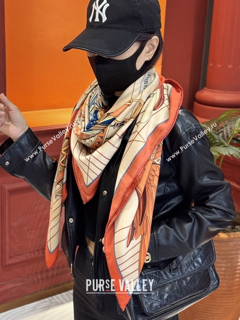 Hermes Cashmere Silk Shawl 140 Scarf H11212 Beige/Orange 2026 (A-26011212)