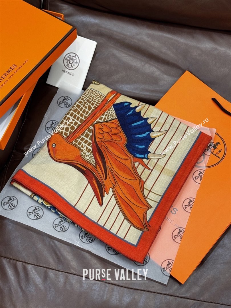 Hermes Cashmere Silk Shawl 140 Scarf H11212 Beige/Orange 2026 (A-26011212)
