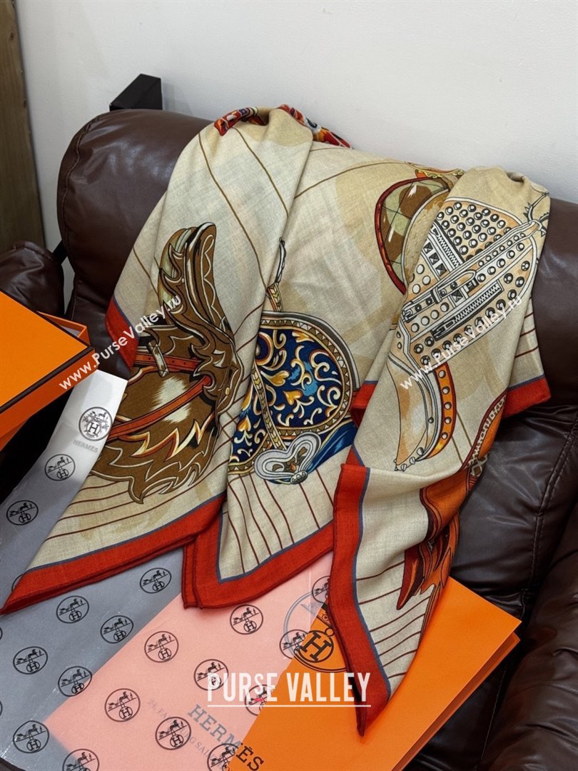 Hermes Cashmere Silk Shawl 140 Scarf H11212 Beige/Orange 2026 (A-26011212)