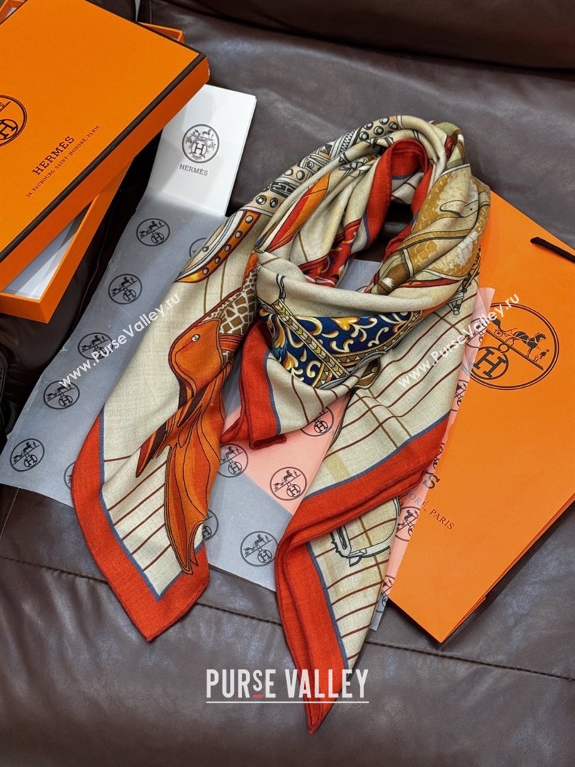 Hermes Cashmere Silk Shawl 140 Scarf H11212 Beige/Orange 2026 (A-26011212)