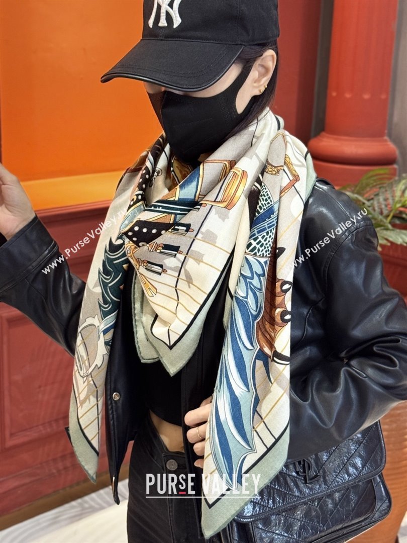 Hermes Cashmere Silk Shawl 140 Scarf H11211 Beige/Grey 2026 (A-26011211)