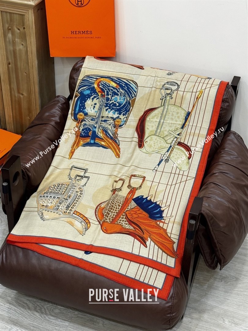 Hermes Cashmere Silk Shawl 140 Scarf H11212 Beige/Orange 2026 (A-26011212)