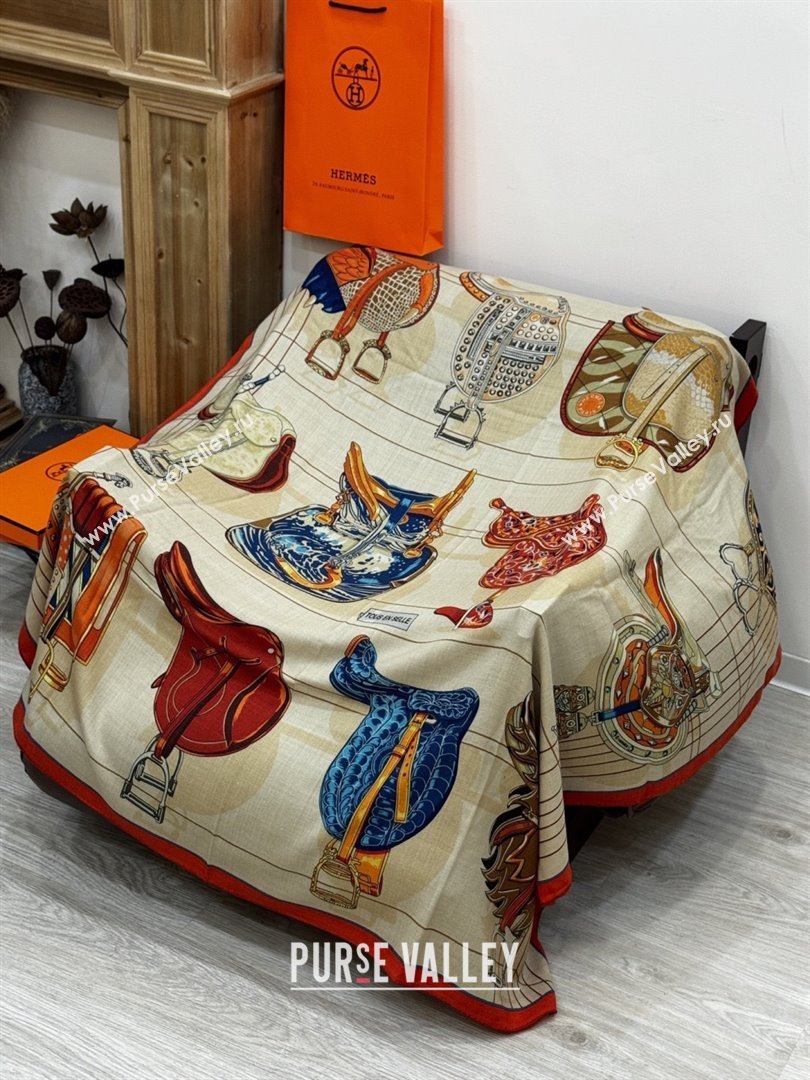 Hermes Cashmere Silk Shawl 140 Scarf H11212 Beige/Orange 2026 (A-26011212)